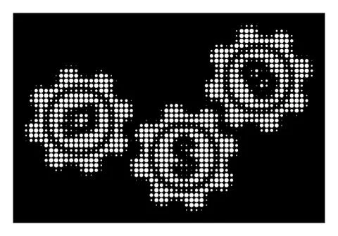White Halftone Cryptocurrency Process Gears Icon 스톡 일러스트