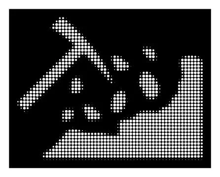 White Halftone Rock Mining Hammer Icon Stock Illustration