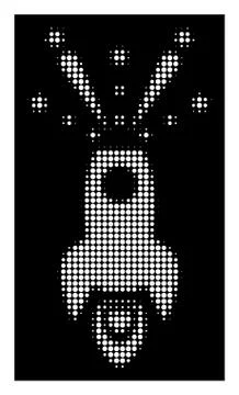 White Halftone Space Rocket Boom Icon Stock Illustration