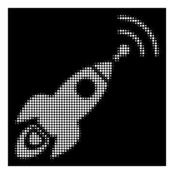 White Halftone Space Rocket Radio Translation Icon Stock Illustration