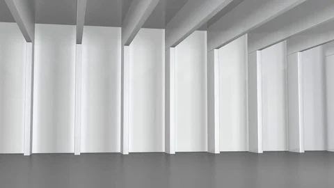 White hall with white beams, camera moving along (3d rendering) Stock Footage 84596349