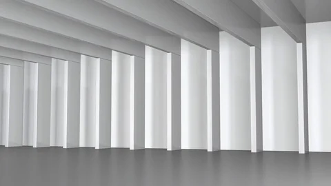 White hall with white beams, camera moving along (3d rendering) Stock Footage 84597508
