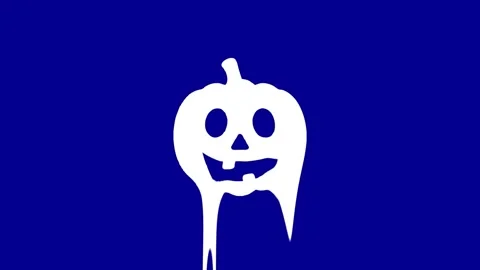 White Halloween Pumpkin Face on Dark Blue Background Stock Footage 327761747