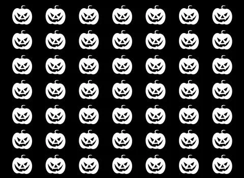 White Halloween pumpkins with scary faces on black background. Illustration Stock Illustration