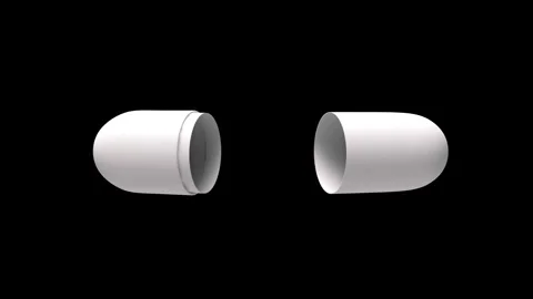 The white halves of the capsule are separated in a black 3D animation. Stock Footage 335826306