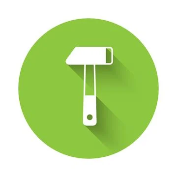 White Hammer icon isolated with long shadow background. Tool for repair. Gr.. Stock Illustration