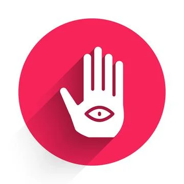 White Hamsa hand icon isolated with long shadow. Hand of Fatima - amulet, symbol Stock Illustration