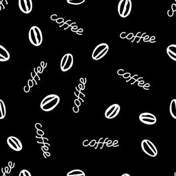 White hand drawing vector seamless pattern of a group of coffee beans with Stock Illustration