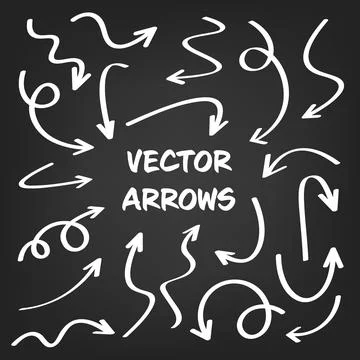 White hand drawn arrows set on gray background. Arrow, cursor Icon. Vector Stock Illustration
