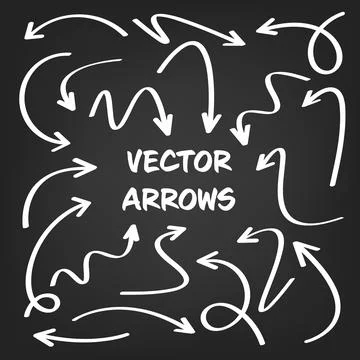White hand drawn arrows set on gray background. Arrow, cursor Icon. Vector Stock Illustration
