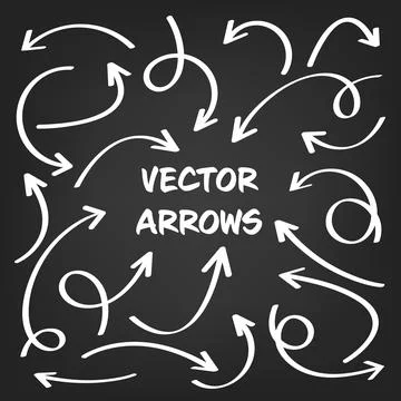 White hand drawn arrows set on gray background. Arrow, cursor Icon. Vector Stock Illustration