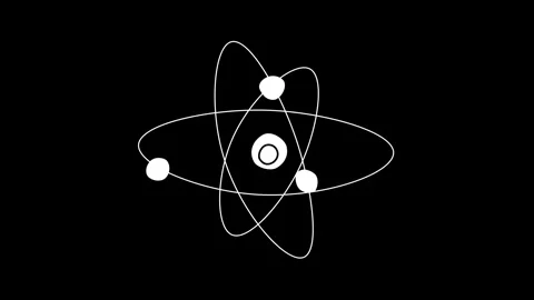 White hand drawn atom model with orbiting electrons on black background Vídeos de archivo 342615117
