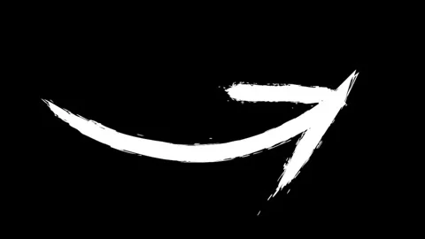 White hand drawn brush arrow animation pointing right on isolated black backgrou Stock Footage 333727288