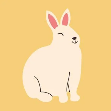 White Hand drawn Bunny isolated on yellow background. Rabbit. Minimalistic .. Stock Illustration