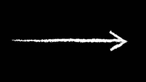 White hand drawn chalk arrow pointing right with textured animation on black bg Stock Footage 333727382
