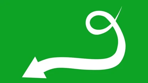 White hand drawn curly arrow pointing down animation on green screen background Stock Footage 332673518