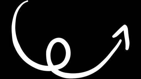 White hand drawn curved loop arrow animation with pointing tip on black backgrou Видео 333727301