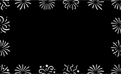 White hand drawn fireworks frame. Explosion border illustration for celebrations Stock Illustration