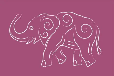 White hand drawn linear art with elephant Illustrazione stock