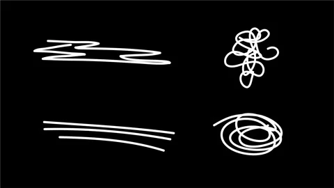White hand drawn scribbles floating on black minimalist background Video stock 317477284