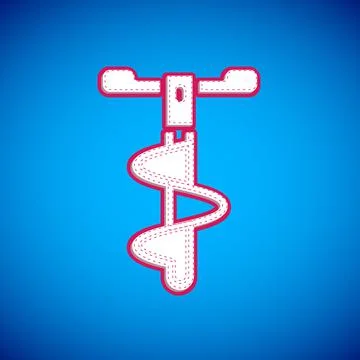 White Hand ice drill for winter fishing icon isolated on blue background. Vector Stock Illustration