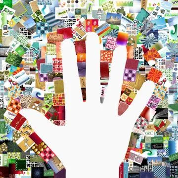 White hand on images patchwork Stock Illustration
