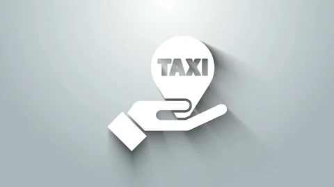 White Hand on map pointer with taxi icon isolated on grey background. Location Stock Footage 145776322