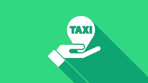 White Hand on map pointer with taxi icon isolated on green background. Location Video stock 146975069