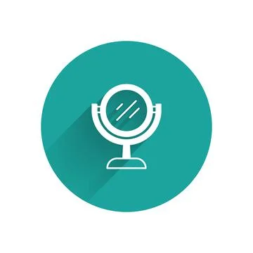 White Hand mirror icon isolated with long shadow background. Green circle but Stock Illustration