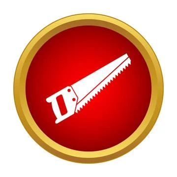 White hand saw icon on a red and gold circular background Ilustración de archivo