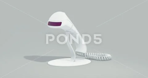 White Hand Scanner for a Products Bar Code on a Gray Studio Background. イラスト素材