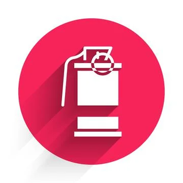 White Hand smoke grenade icon isolated with long shadow. Bomb explosion. Red Stock Illustration