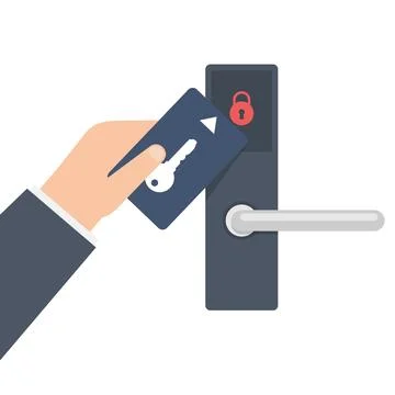 White Hand Using Keycard to Unlock Electronic Door Lock Stock Illustration