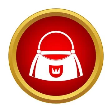 White handbag icon with crown on red circle Stock Illustration