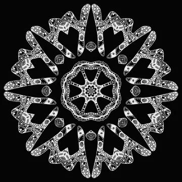 White handdrawn round pattern on black Stock Illustration