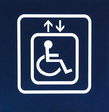 White Handicap Elevator Sign on Blue Background, Closeup Stock Illustration