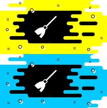 White Handle broom icon isolated on black background. Cleaning service concept Illustration