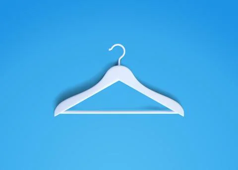 White hanger on a blue background with copy space. Top view. 3D render Stock Illustration