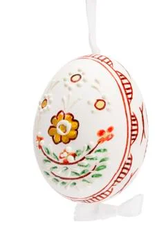 White hanging hand painted easter egg Stock Photos