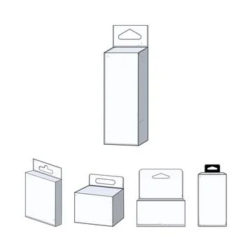 White hanging product packaging box mockups for retail Stock Illustration