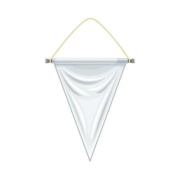 White hanging triangle pennant. Blank fabric flag, advertising banner vector Stock Illustration
