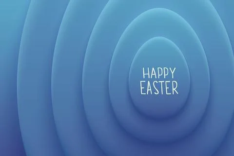 White Happy Easter lettering placed on layered blue oval paper shapes Stock Illustration