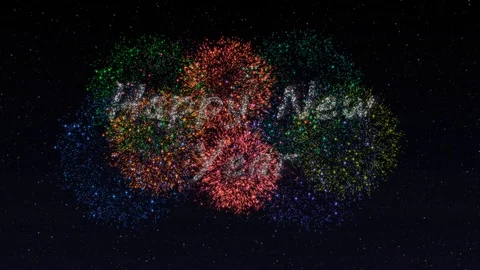 White Happy New Year Universal Firework Stock Footage 99548367