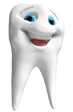 White happy tooth smiles, isolated on white background. 3D illustration Stock Illustration