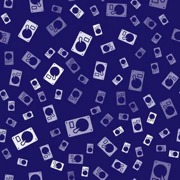 White Hard disk drive HDD icon isolated seamless pattern on blue background Stock Illustration