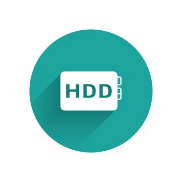 White Hard disk drive HDD icon isolated with long shadow background. Green Stock Illustration