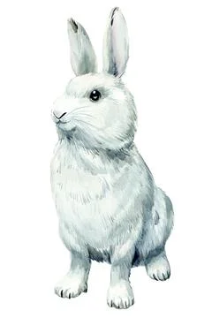 White hare, cute rabbit on an isolated white background, watercolor illustration Stock Illustration