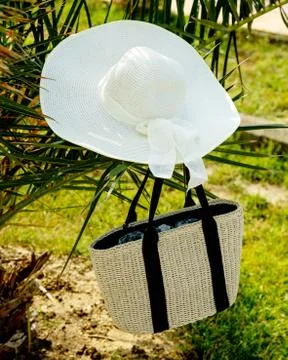 White hat and hand bag Stock Photos