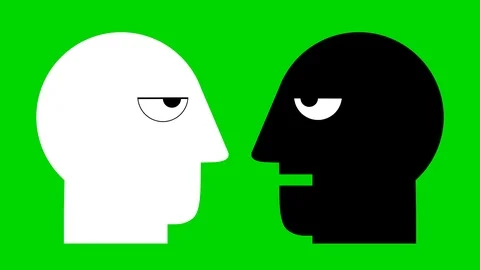 White head enters the screen,when black head talking. Video stock 88499874