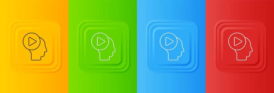 White Head people with play button icon isolated on colorful background. Se.. Stock Illustration